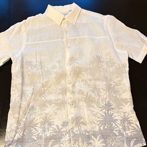 Baird McNutt Murano White and Gray Palm Print Casual linen Shirt
